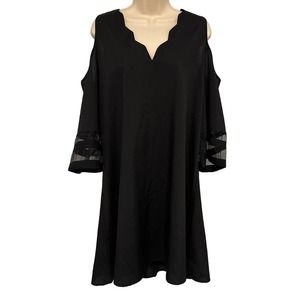 Black Silky Cold Shoulder A Line 3/4 Sleeve‎ Dress NWT Size XXL